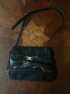 Black Leather Shoulder Bag with Silver Hardware